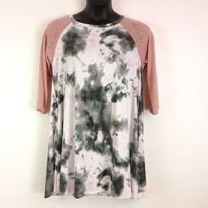 NWT Egy California Women sz L Top Pink Raglan Sleeve Tie Dye Pockets Half Sleeve